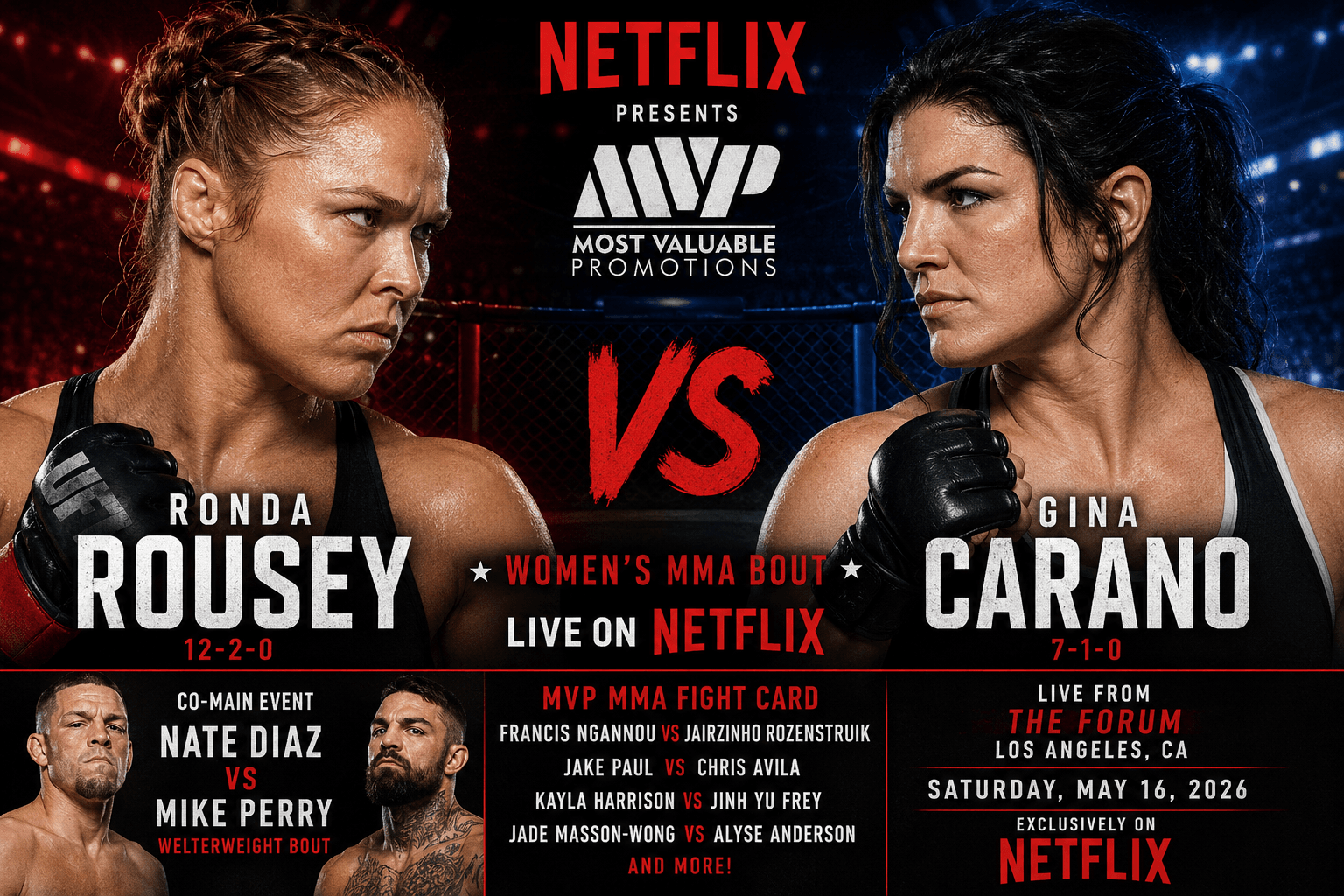 Ronda Rousey vs Gina Carano Fight Results on Netflix: Full MVP MMA Card Recap 2026 Ronda Rousey vs Gina Carano Fight Results on Netflix: Full MVP MMA Card Recap 2026